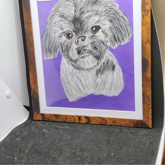 Hand Crafted Shih-Tzu Dog Colored Pencil Drawing Framed 9x11" - Picture 14 of 16